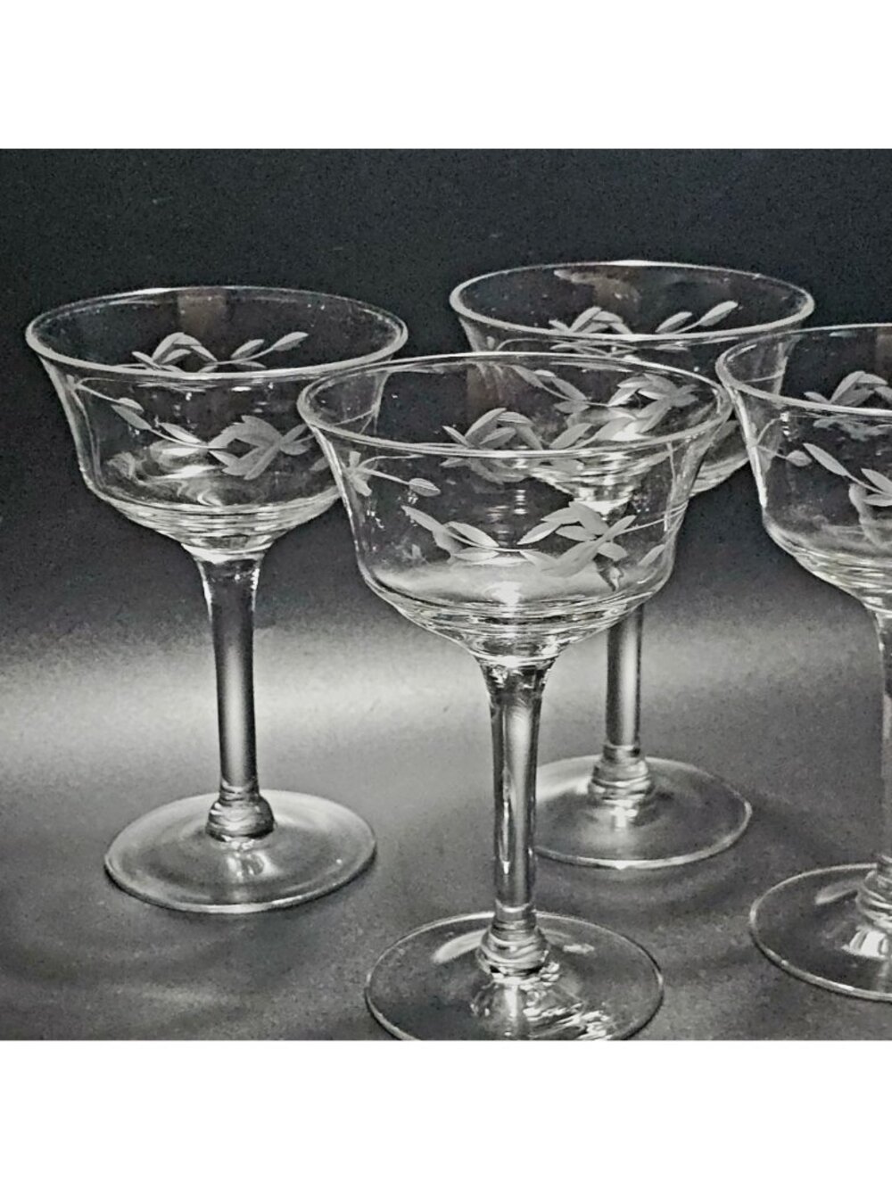 4 Deco Rose Champagne Coupe 5.5" glasses etched cocktail romantic elegance - Picture 7 of 7
